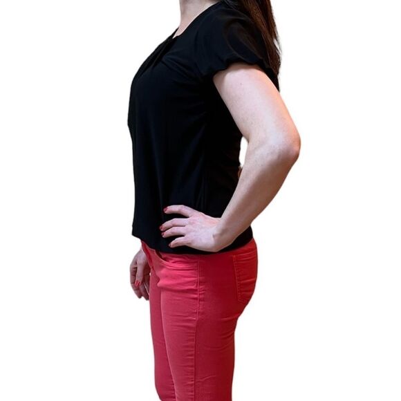 WHBM Black Crew Neck Pleated Blouse - Picture 8 of 12